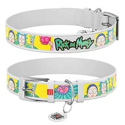 Ошейник для собак кожаный Waudog Design с QR-паспортом "Рик и Морти 1" XL Ш 35 мм Д 46-59 см белый