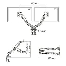 Кронштейн для монітора NB F160 17-27", Білий, настільне кріплення для двох моніторів North Bayou - мініатюра 6