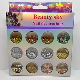 Декор для ногтей Beauty sky золотистые и серебристые пайетки