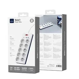 Мережевий подовжувач WIWU 14 in 1 20W GaN Power Strip 2C+2A+10AC Wi-S008 EU (2 m) White (6977703656268) - мініатюра 2
