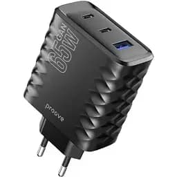 Зарядний пристрій швидкий блок Proove Speed Surge Gan 65 W (USB + 2 Type-C) чорний