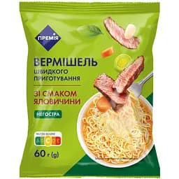 Вермишель быстрого приготовления Премия со вкусом говядина неострая 60г