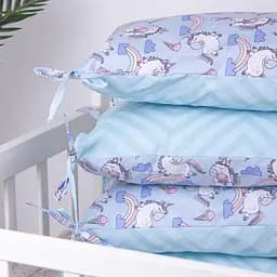 Захисна подушка-борт MirSon Kids Time 18-0006 Rainbow Unicorn, синя, 4 шт. - мініатюра 7