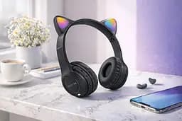 Бездротові навушники з котячими вушками та LED-підсвічуванням Cat Ear Y47 LED, Bluetooth навушники з мікрофоном Чорний