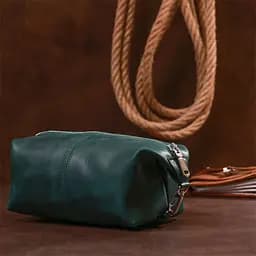 Шкіряна матова косметичка Shvigel 16399 зелена - мініатюра 6