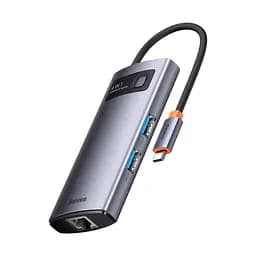 Usb-хаб Baseus Metal Gleam Series 4-in-1 Multifunctional Type-C Hub Docking Сірий (Type-C to Usb3.0x3+RJ45x1） - мініатюра 2