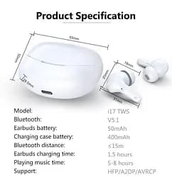 Бездротові Bluetooth навушники TWS CR-i17 із зарядним кейсом, сенсорами управління та індикатором заряду Білі - мініатюра 5