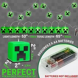 Світлодіодна гірлянда Minecraft з 10 кубічних криперів із батарейками, 2 режими роботи, ідеально підходить для спальні, вечірки - мініатюра 5