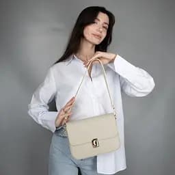Сумка шкіряна жіноча Virginia Conti 03891 бежева на застібці - мініатюра 2