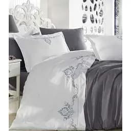 Комплект постільної білизни Dantela Vita Gozde Antracit з вишивкою Євро Різнокольоровий 000230362