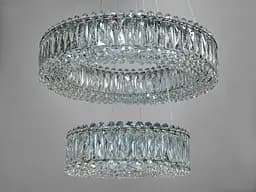 Люстра стельова LED Diasha 8693-600+400CH, 85W, хром, кришталева, регульована висота, для офісу, кафе, вітальні, спальні - мініатюра 2