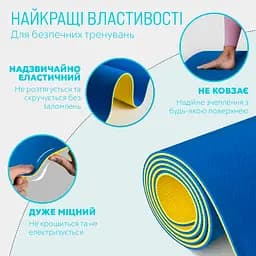 Килимок для йоги та фітнесу TPE+TC 6 мм двошаровий + Чохол синій-жовтий EasyFit fit0025083 - мініатюра 3