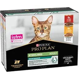 Набір вологого корму для дорослих стерилізованих котів Purina Pro Plan Sterilised шматочки у соусі з яловичиною та куркою 850 г (10 шт. х 85 г) - мініатюра 2
