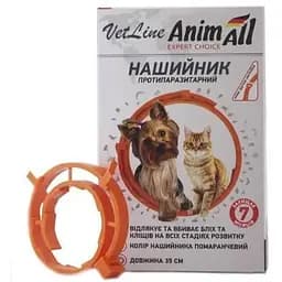 Нашийник протипаразитарний для котів і собак AnimAll VetLine помаранчевий, 35 см
