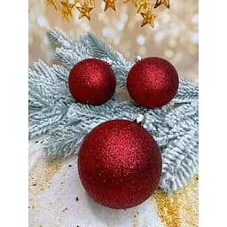 Набір ялинкових куль Блиск 80 мм 6 шт Червоний