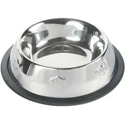 Миска Trixie для котів на гумовій основі металева з рибками 15 см 200 мл