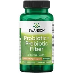 Пробіотик та пребіотик Swanson Probiotic+ Prebiotic Fiber 1 Billion Cfu 60 веганських капсул
