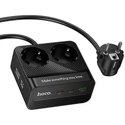 Мережевий зарядний пристрій подовжувач Hoco AC27 USB/2 Type-C PD 30W 2 розетки 2m чорний