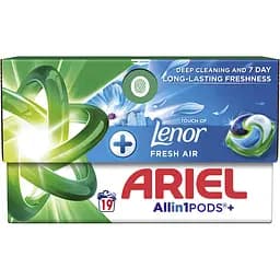 Уценка. Капсулы для стирки Ariel Все-в-1 Прикосновение свежего воздуха Lenor 19 шт.