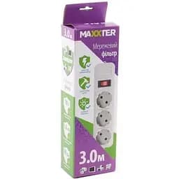 Мережевий фільтр Maxxter SPM3-G-10G подовжувач 3 розетки 3 м білий - мініатюра 2