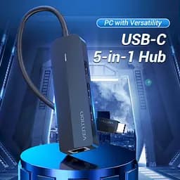Usb-хаб Vention Usb-C to Usb 3.0x3 / RJ45 / Micro-B Hub 0. 15M чорний ABS Type - мініатюра 2