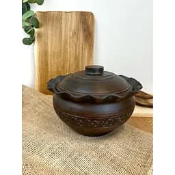 Макітра хвиля з кришкою 2.5 літра керамічна (глиняна) різьблений декор