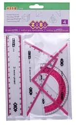 Комплект KIDS Line, линейка 15 см, 2 угольника, транспортир, с розовой полоской