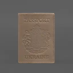 Шкіряна обкладинка для паспорта з українським гербом світло-бежева - мініатюра 6
