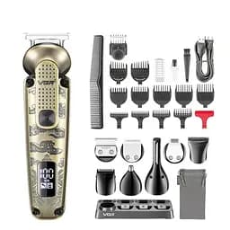 Машинка для стрижки волос VGR V-103 (8 в 1) LCD для бороды и носа + подставка Бронза