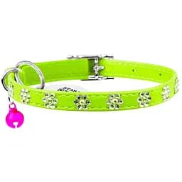 Ошейник для кошек Waudog Glamour Цветочек кожаный с эластичной вставкой и стразами 22-30х0.9 см салатовый
