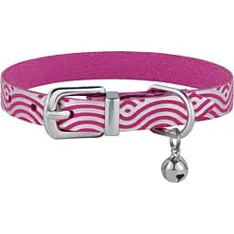 Ошейник для кошек BronzeDog Barksi Classic Волна кожаный одинарный с серебряным тиснением 2XS 18-25х1 см розовый
