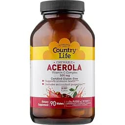 Ацерола витамин С комплекс Country Life 500 мг 90 жевательных таблеток