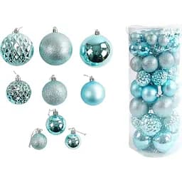 Набор новогодних украшений 60 игрушек шариков разного размера голубого цвета (160801)