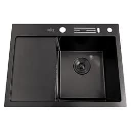 Кухонная мойка черная накладная с левым крылом 1.5 мм Nett NB-6045(L), Черный