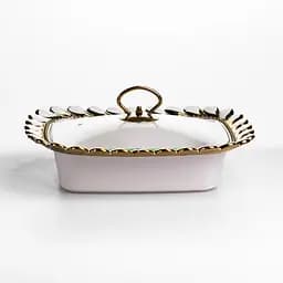 Мармитница фарфоровая Yiwu Tiffany 1 л квадратная со стеклянной крышкой на металлической подставке с подогревом 28х23х7 см для первых блюд SX42-1