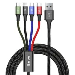 Кабель Baseus Fast 4-in-1 Cable USB to Lightning+Type-C(2)+Micro 3.5A 1.2M CA1T4-B01 Black