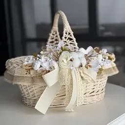 Пасхальная корзина 38х28см hand-made MIS LT бежевая с бежевым декором большая