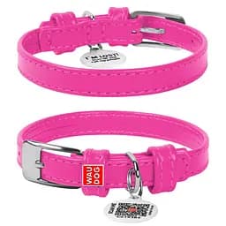 Ошейник для собак кожаный Waudog Glamour с QR-паспортом без украшений XS Ш 12 мм Д 21-29 см розовый
