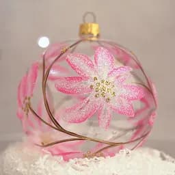 Ялинкова прикраса Санта Шоп Магнолія рожева на прозорому склі (4820001112436)
