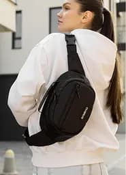 Жіноча сумка через плече бананка Sambag Flex чорна тканева 30 × 17 × 15 см (85351065) - мініатюра 2