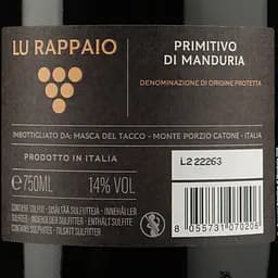 Вино Masca del Tacco Lu Rappaio Primitivo di Manduria DOP, червоне, напівсухе, 14%, 0,75 л - мініатюра 3