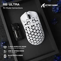 Ігрова мишка ATTACK SHARK R5 Ultra / Три режими підключення / PAW3950MAX / Carbon Fiber / 39 г / White - мініатюра 3
