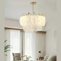 Розкішна золота люстра з пір'ям Ø 55 см | Line F | Арт. AS147-550 WT