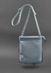 Шкіряна жіноча сумка з бахромою міні-кроссбоді Fleco блакитна - мініатюра 3