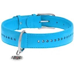 Нашийник для собак Waudog Glamour, подвійний зі стразами, шкіряний, з QR паспортом, 27-36х1,5 см, блакитний