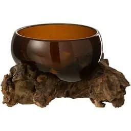 Ваза J-line манго стеклянная фигурная коричневая на дереве 9х14 см (42341)