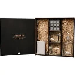 Подарочный набор виски Whiskey Stones с камнями для виски в деревянном пенале №3 + декантер и 2 стакана + щипцы + мешочек