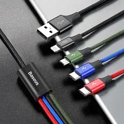 Кабель Baseus Fast 4-in-1 Cable USB to Lightning+Type-C(2)+Micro 3.5A 1.2M CA1T4-B01 Black - мініатюра 2