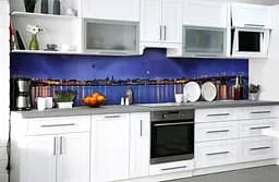 Вініловий кухонний фартух Нічний місто біля води наклейка ПВХ космос Архітектура Синій Happy Pocket Z181522