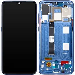 Дисплей Xiaomi Mi 9 чорний, Amoled, оригінал PRC переклеєне скло, з рамкою синього кольору, Ocean Blue